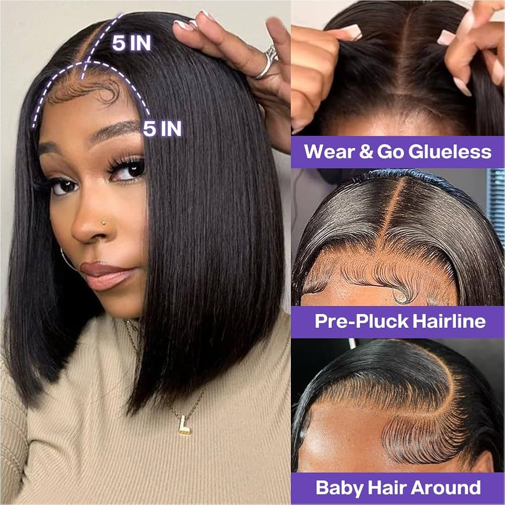 Emma Glueless 5x5 Lace Closure Wig Pre Plucked Straight 100% Human Hair