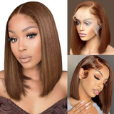 Brown Color 13x4 Full Frontal Wig 100% Human Hair Glueless 5x5 Bob Wig Pre Plucked