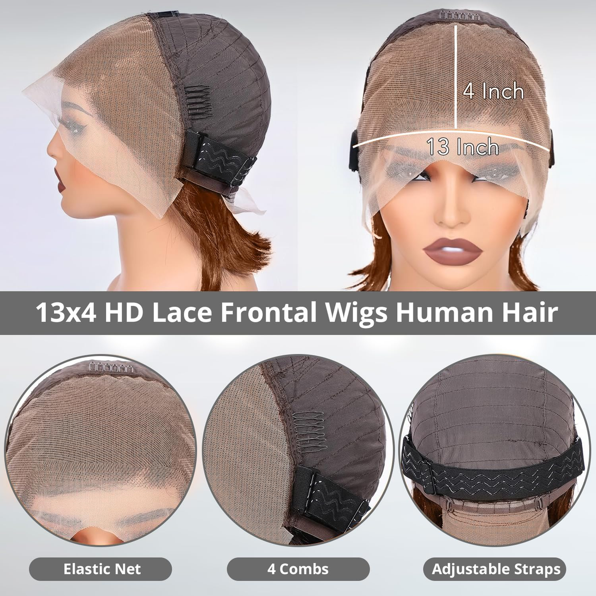 Brown Color 13x4 Full Frontal Wig 100% Human Hair Glueless 5x5 Bob Wig Pre Plucked