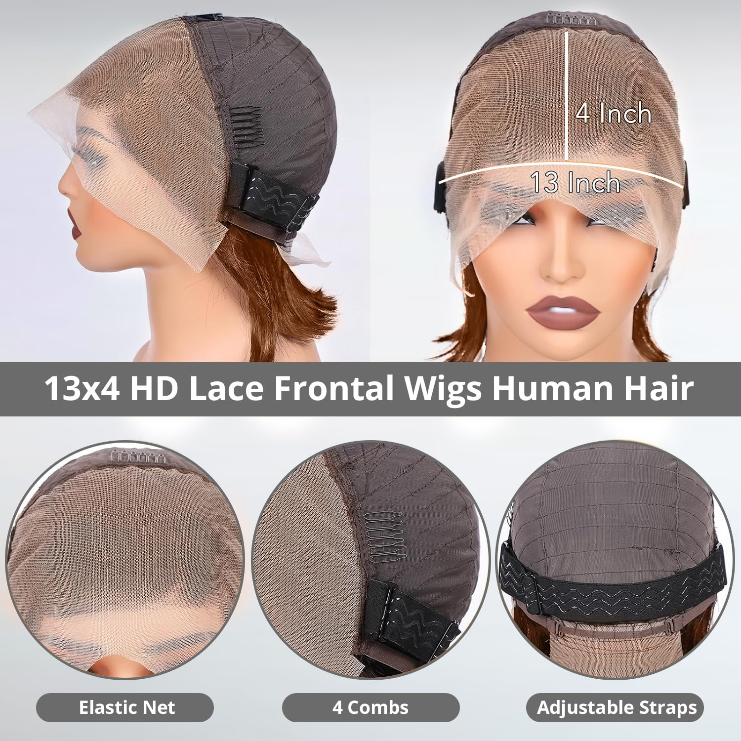 Brown Color 13x4 Full Frontal Wig 100% Human Hair Glueless 5x5 Bob Wig Pre Plucked