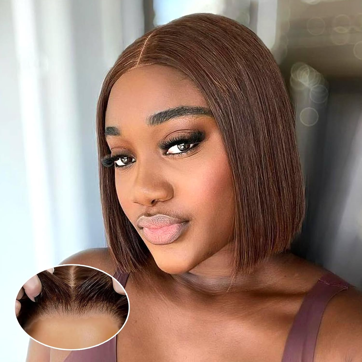 Brown Color 13x4 Full Frontal Wig 100% Human Hair Glueless 5x5 Bob Wig Pre Plucked