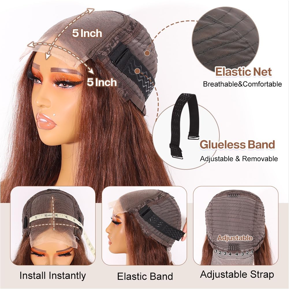 Brown Color 13x4 Full Frontal Wig 100% Human Hair Glueless 5x5 Bob Wig Pre Plucked