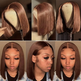 Brown Color 13x4 Full Frontal Wig 100% Human Hair Glueless 5x5 Bob Wig Pre Plucked