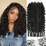 Emma Burmese Curly Crochet Human Hair 16 Inch 60g Knotless Pre-Separated Feather Crochet Human Hair Bundles  Invisible Miracle Knots Reusable Human Crochet Hair  Natural Black Color