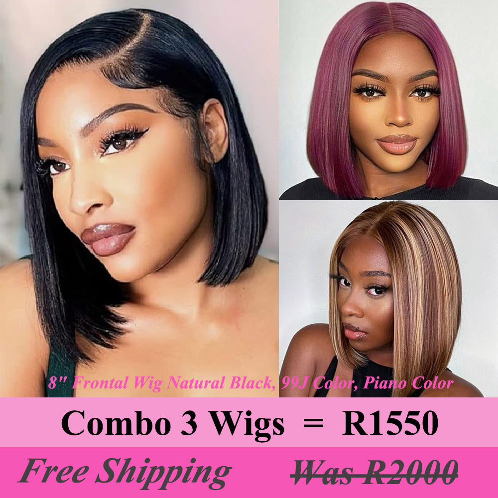 Emma Combo Sale 3 Wigs R1550 Double Drawn 8" Full Frontal Bob Wigs Human Hair