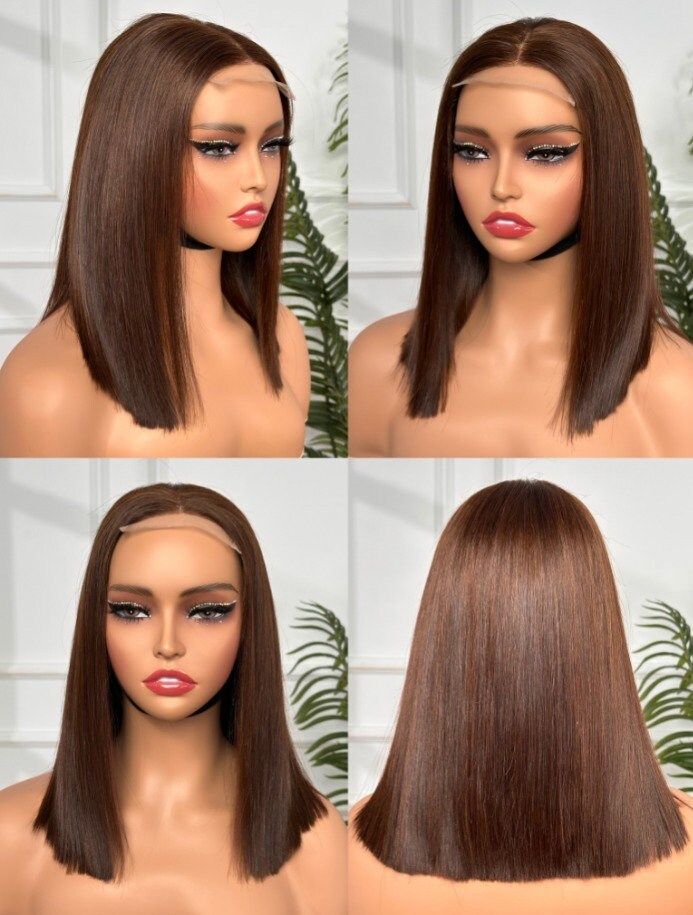 Emma SDD Bone Straight Bob Glueless Wigs Vietnamese Hair Dark Chocolate Brow Color Wig