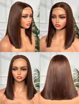 Emma SDD Bone Straight Bob Glueless Wigs Vietnamese Hair Dark Chocolate Brow Color Wig