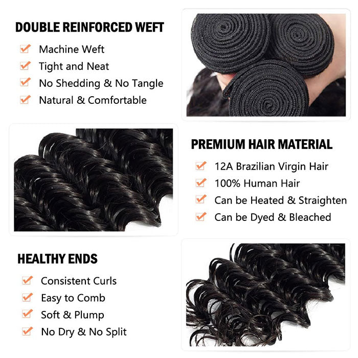 Emma 12A Deep Wave Virgin Human Hair Weave Bundles