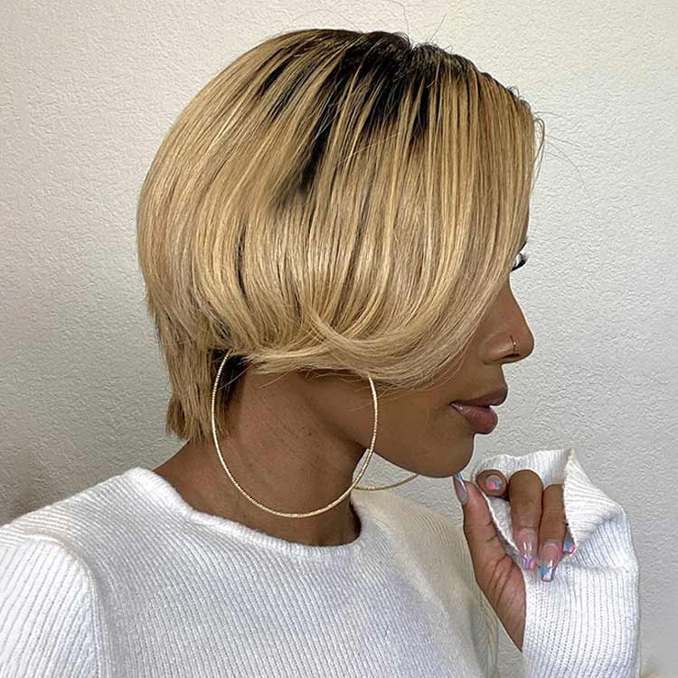 Emma 13x1 T Part Short Pixie Cut Lace Wig T1B/27 Human Hair