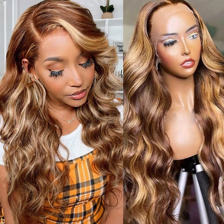 Emma 13x4 Lace Frontal Wig Pre Plucked Ombre Highlight Body Wave Human Hair
