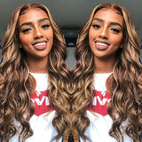Emma 13x4 Lace Frontal Wig Pre Plucked Ombre Highlight Body Wave Human Hair