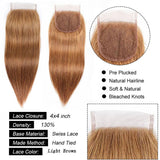 Emma 4x4 Lace Closure Light Brown Color 30 Straight Human Hair
