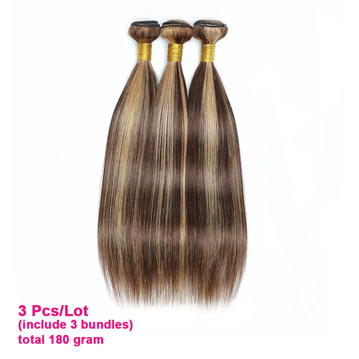 Emma 60Gram P4/27 Highlight Human Hair Bundles Pre-colored Brown Blonde Hair Extensions
