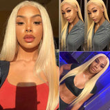 Emma 613 Honey Blonde Color Straight 13x4 Lace Frontal Wig Pre Plucked Human Hair