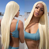 Emma 613 Honey Blonde Color Straight 13x4 Lace Frontal Wig Pre Plucked Human Hair