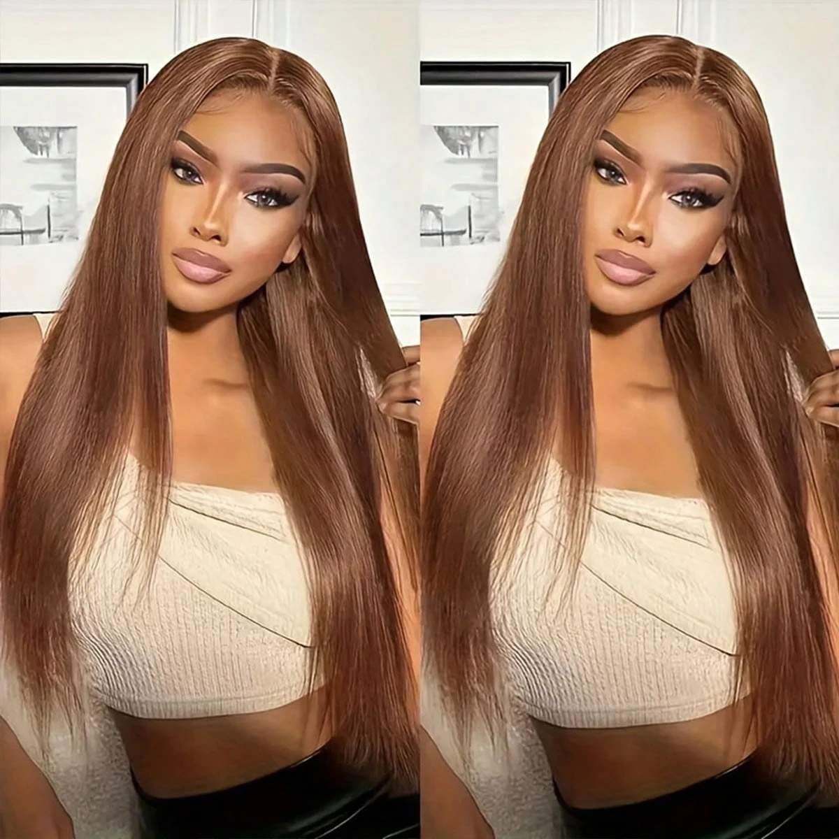 Emma Brown Color 13x4 Frontal Wig Pre Plucked Straight Human Hair