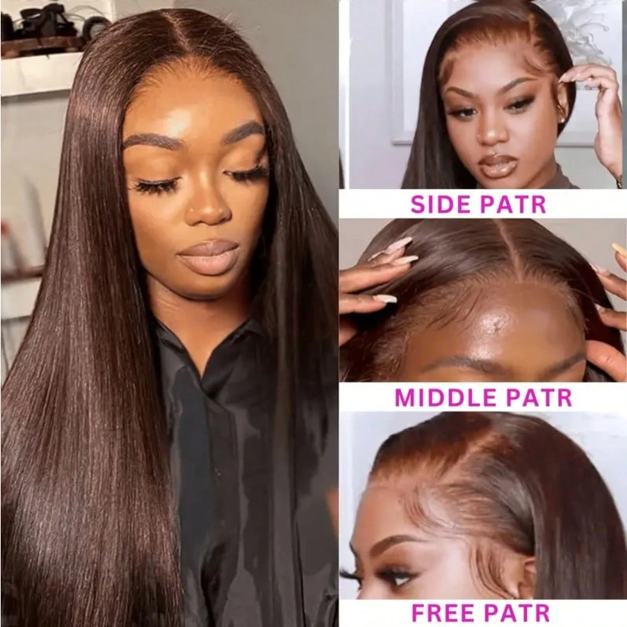 Emma Brown Color 13x4 Frontal Wig Pre Plucked Straight Human Hair