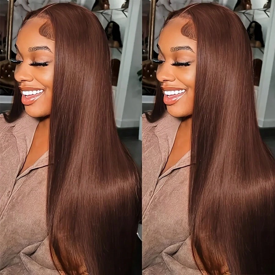 Emma Brown Color 13x4 Frontal Wig Pre Plucked Straight Human Hair