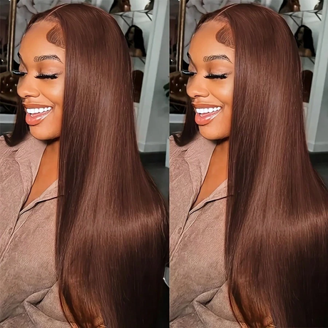Emma Brown Color 13x4 Frontal Wig Pre Plucked Straight Human Hair
