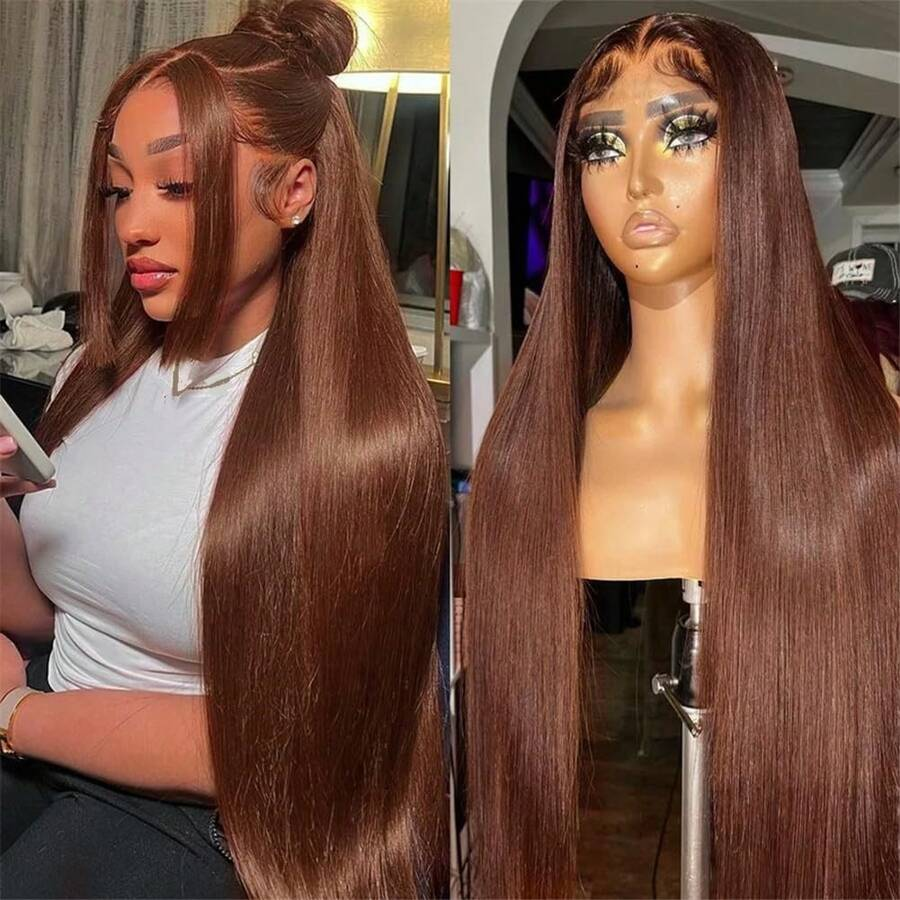 Emma Brown Color 13x4 Frontal Wig Pre Plucked Straight Human Hair