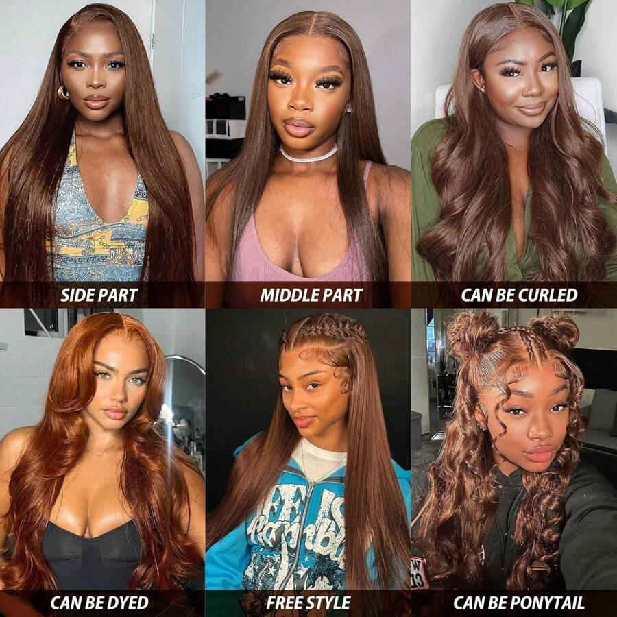 Emma Brown Color 13x4 Frontal Wig Pre Plucked Straight Human Hair