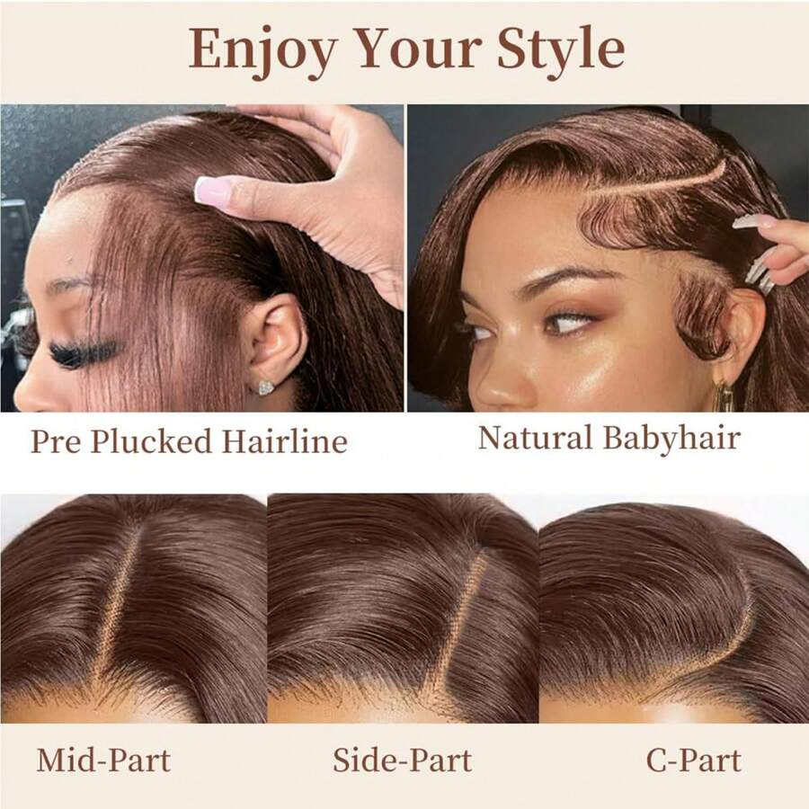 Emma Brown Color 13x4 Frontal Wig Pre Plucked Straight Human Hair