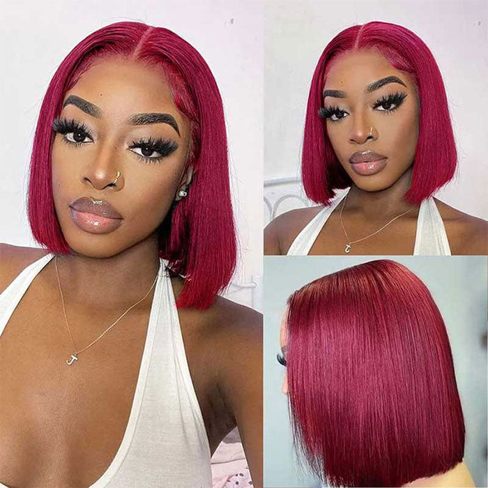 Emma Burgundy Color 13x4 Lace Frontal Wig Short Bob Human Hair