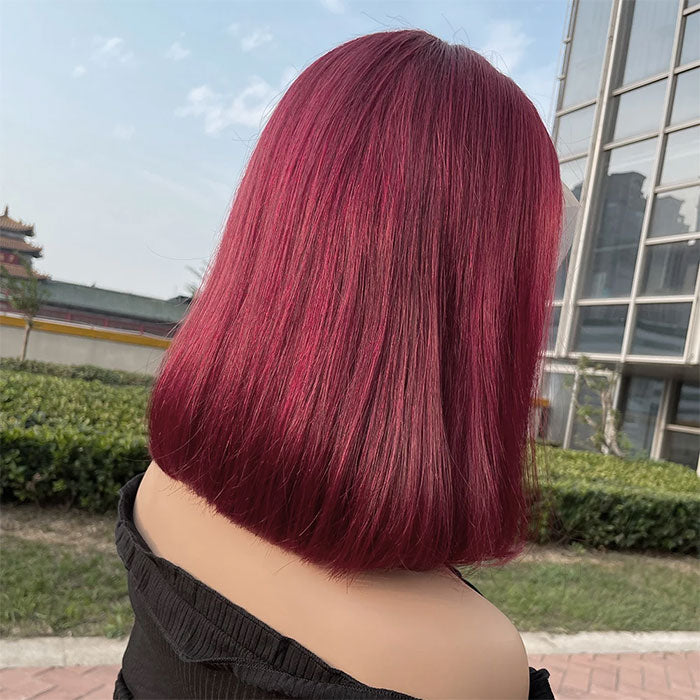 Emma Burgundy Color 13x4 Lace Frontal Wig Short Bob Human Hair