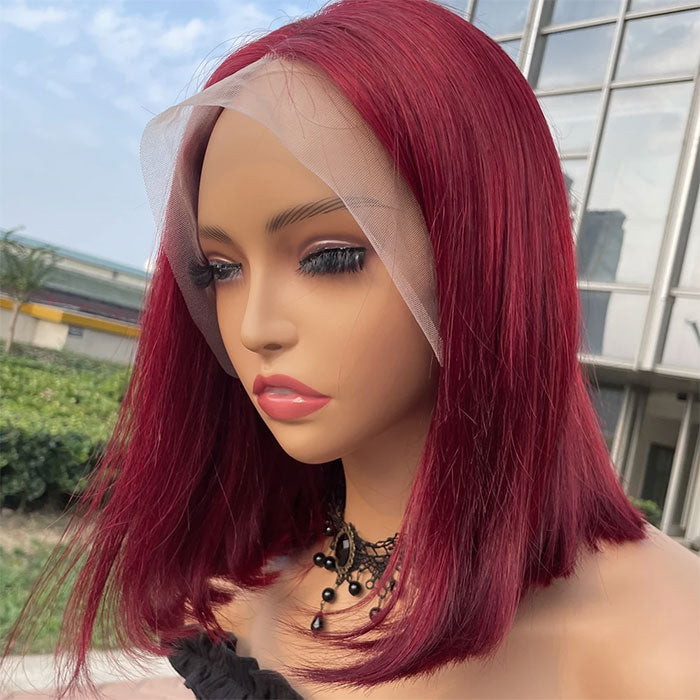 Emma Burgundy Color 13x4 Lace Frontal Wig Short Bob Human Hair