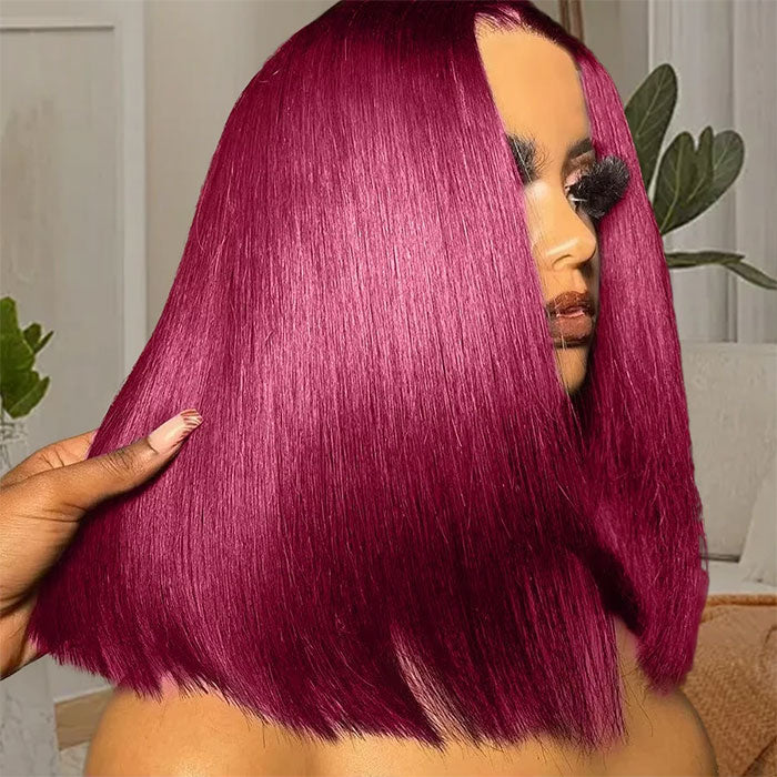 Emma Burgundy Color 13x4 Lace Frontal Wig Short Bob Human Hair