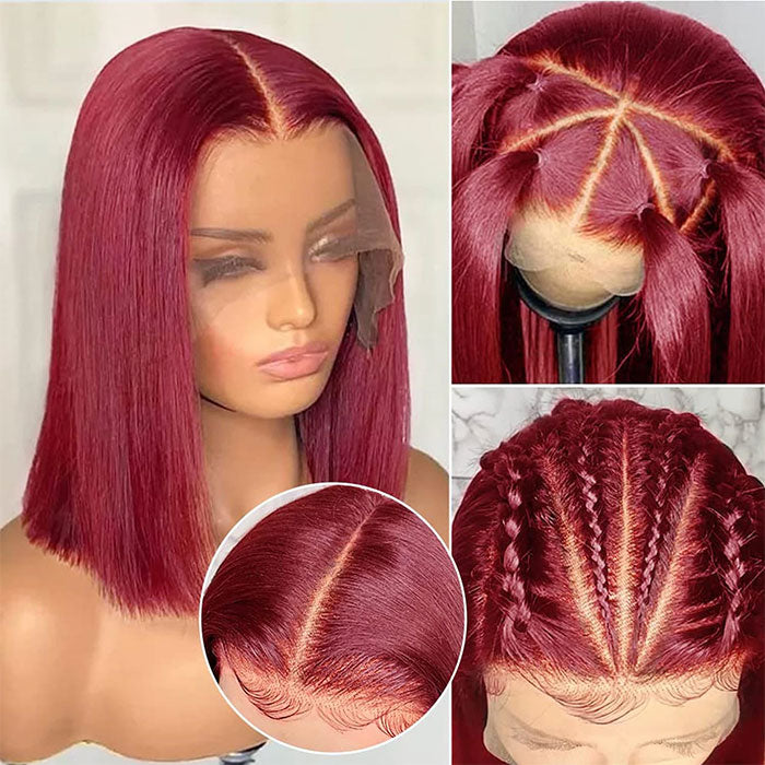 Emma Burgundy Color 13x4 Lace Frontal Wig Short Bob Human Hair