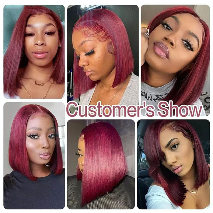 Emma Burgundy Color 13x4 Lace Frontal Wig Short Bob Human Hair