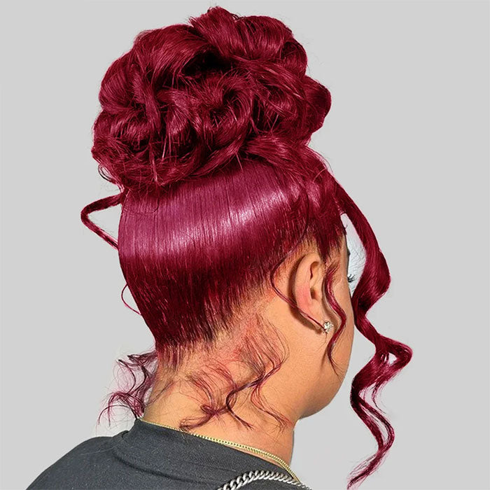 Emma Burgundy Color 360 Lace Frontal Wig Pre Plucked Straight Human Hair Flash Sale