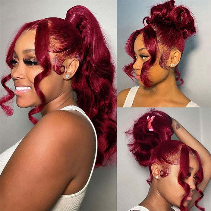 Emma Burgundy Color 360 Lace Frontal Wig Pre Plucked Straight Human Hair Flash Sale