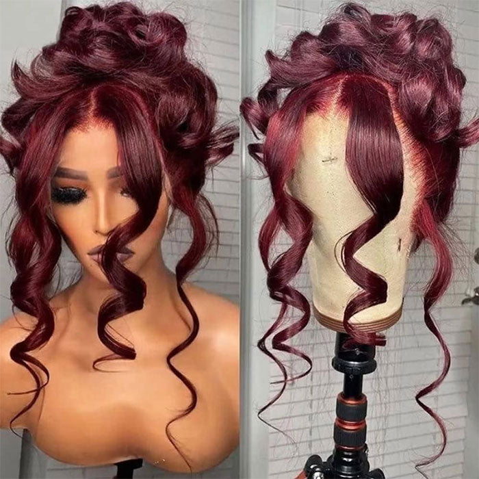 Emma Burgundy Color 360 Lace Frontal Wig Pre Plucked Straight Human Hair Flash Sale