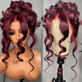 Emma Burgundy Color 360 Lace Frontal Wig Pre Plucked Straight Human Hair Flash Sale