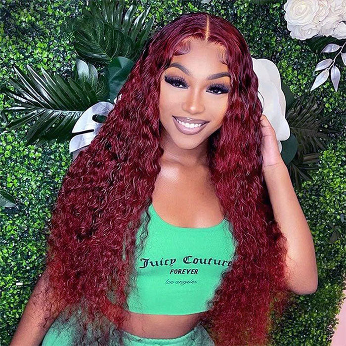Emma Burgundy Color Water Wave 13x4 Lace Frontal Wig Human Hair