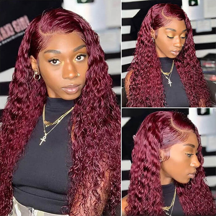 Emma Burgundy Color Water Wave 13x4 Lace Frontal Wig Human Hair