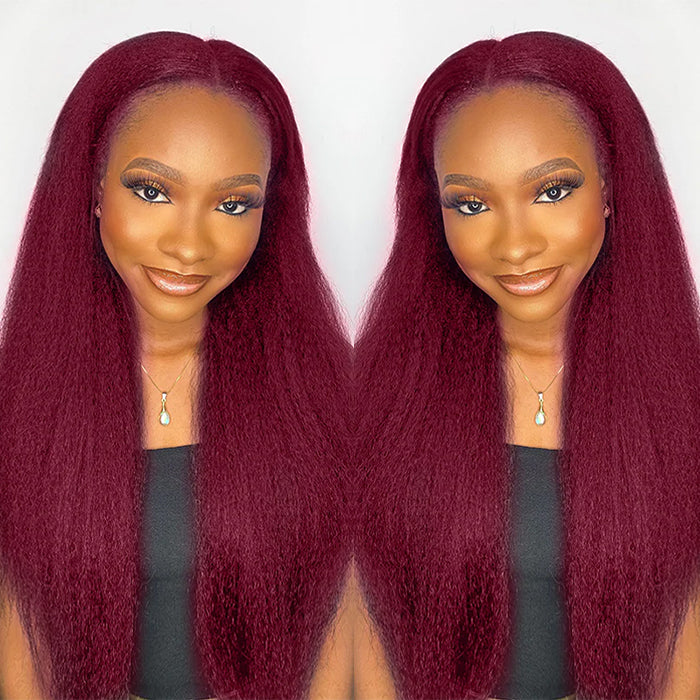 Emma Clearance Sale Burgundy Color 13x4 Lace Frontal Wig Kinky Straight Human Hair