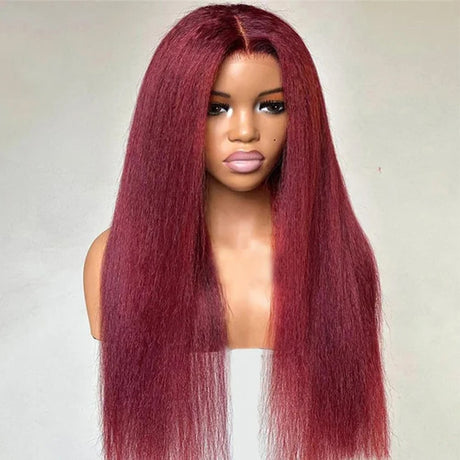 Emma Clearance Sale Burgundy Color 13x4 Lace Frontal Wig Kinky Straight Human Hair