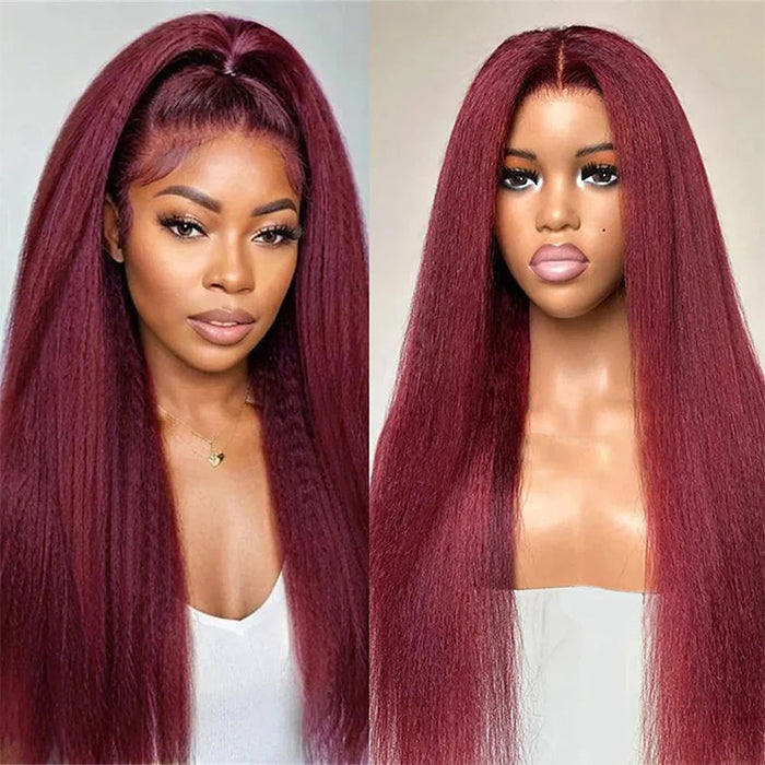 Emma Clearance Sale Burgundy Color 13x4 Lace Frontal Wig Kinky Straight Human Hair