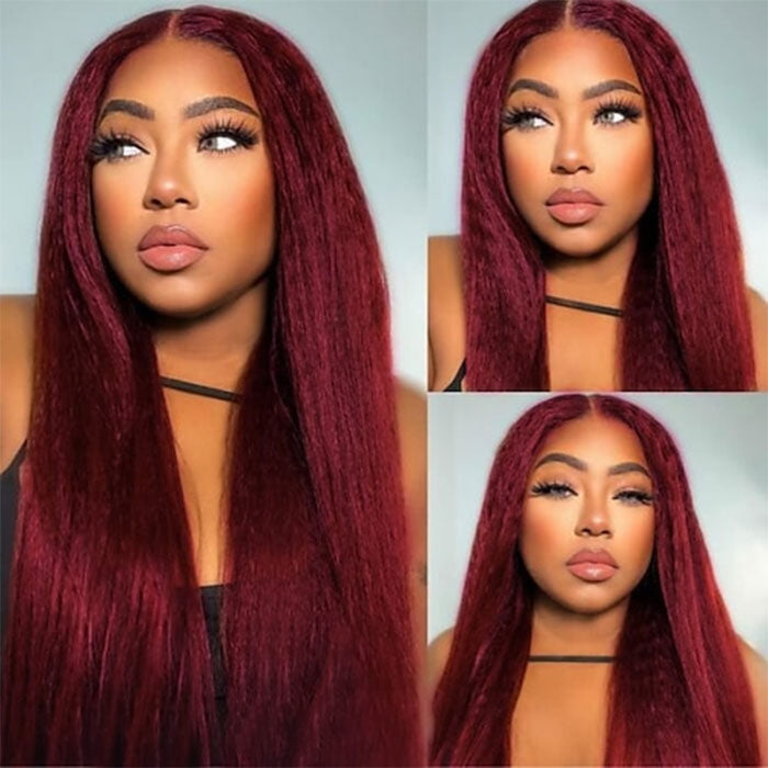 Emma Clearance Sale Burgundy Color 13x4 Lace Frontal Wig Kinky Straight Human Hair