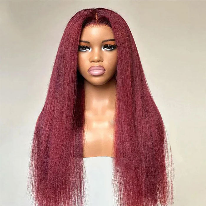 Emma Clearance Sale Burgundy Color 13x4 Lace Frontal Wig Kinky Straight Human Hair