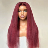 Emma Clearance Sale Burgundy Color 13x4 Lace Frontal Wig Kinky Straight Human Hair