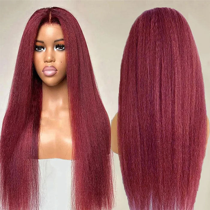 Emma Clearance Sale Burgundy Color 13x4 Lace Frontal Wig Kinky Straight Human Hair