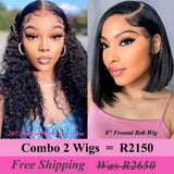 Combo Sale Water Wave 13x4 Frontal Wig and 8" Bob Wig Human Hair