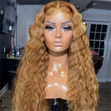 Emma Deep Wave 13x4 Lace Frontal Wig Blonde Color 27 Human Hair