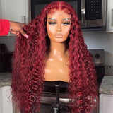 Emma Deep Wave 13x4 Lace Frontal Wig Red Burgundy Color Human Hair