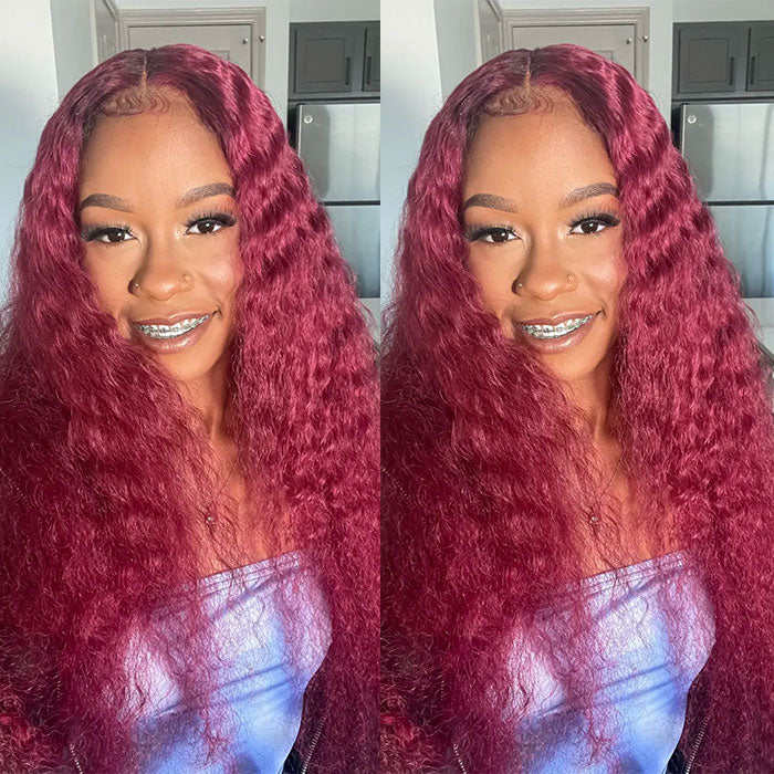 Emma Deep Wave 13x4 Lace Frontal Wig Red Burgundy Color Human Hair