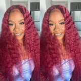 Emma Deep Wave 13x4 Lace Frontal Wig Red Burgundy Color Human Hair